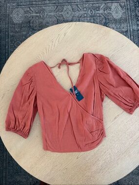 ABERCROMBIE & FITCH Rust Wrap-Front Puff Sleeve Top Small NWT
